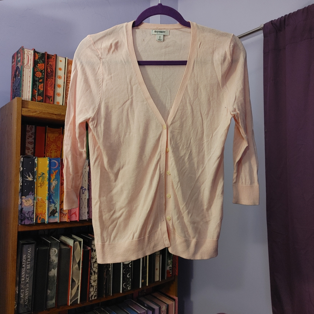 Old Navy Light Pink V-Neck 3/4 Sleeve Cardigan - M